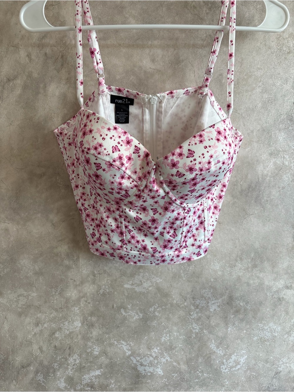 Rue21 White and Pink Floral Bustier Camisole